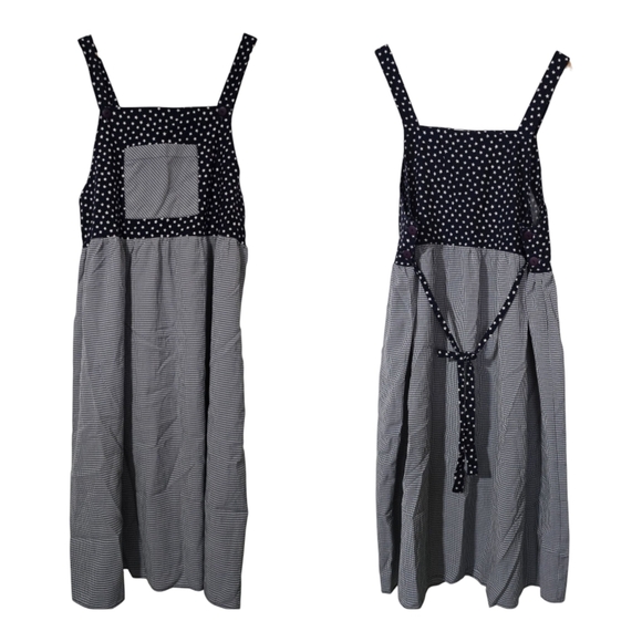 Vintage Starry Night Apron/overall Dress Checkered With Pocket - Picture 1 of 4